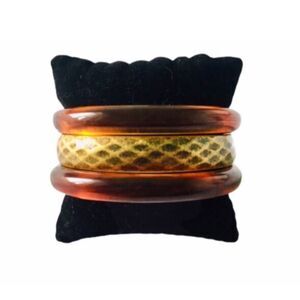 Tortoise & Gold Tone Set of 3 Faceted Chunky Bangle Bracelets Women’s Size OSFM